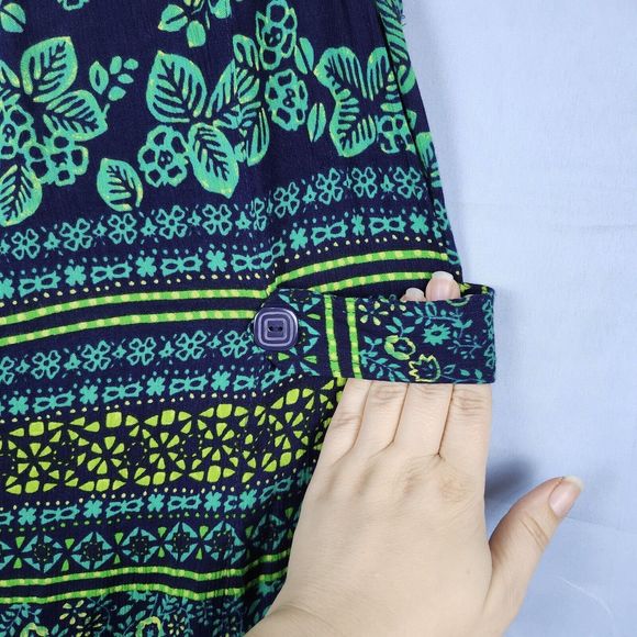 Vtg 90s Y2K Erika Dress Rayon Maxi Button Front Floral Tropical Green Blue Sz L - Picture 7 of 13